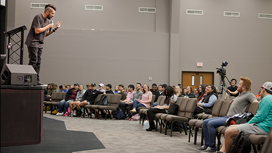 JJ Vasquez, Pastor & Church Planter, speaks to our students during one of the conference's services